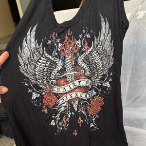 Black Graphic Halter Top with Open Back